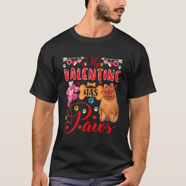 My Valentine Has Paws Cute Pomeranian Sunglasses H T-Shirt (Front)