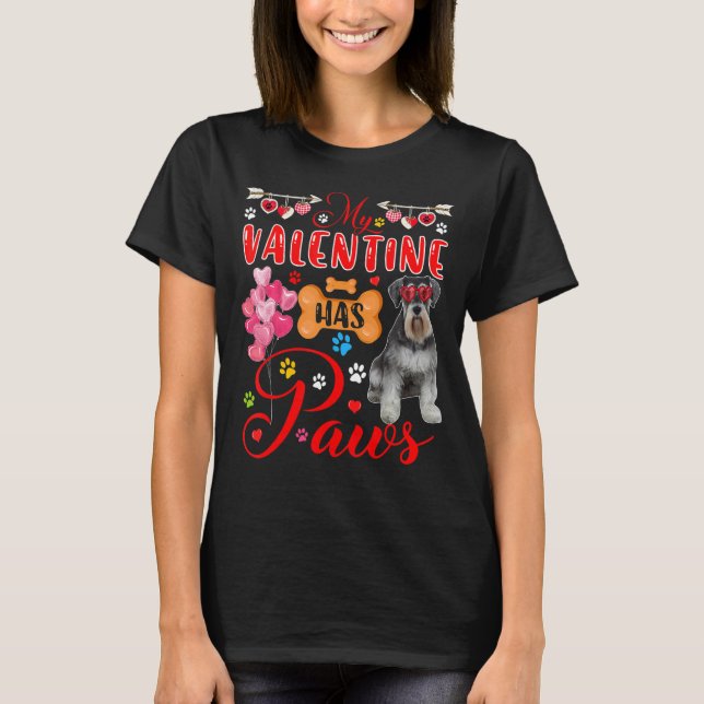 My Valentine Has Paws Cute Schnauzer Sunglasses He T-Shirt (Front)