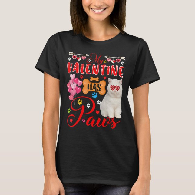 My Valentine Has Paws Exotic Shorthair Cat Sunglas T-Shirt (Front)