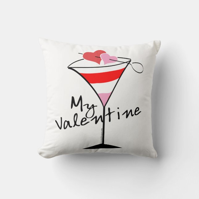 My Valentine Heart Martini Design Throw Pillow (Front)