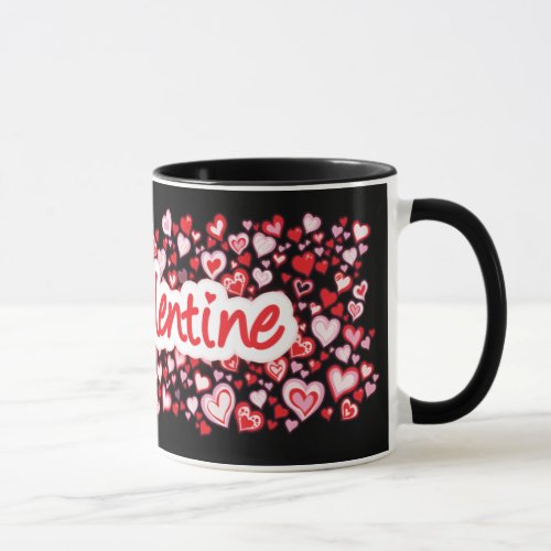 My Valentine hearts red pink black mug