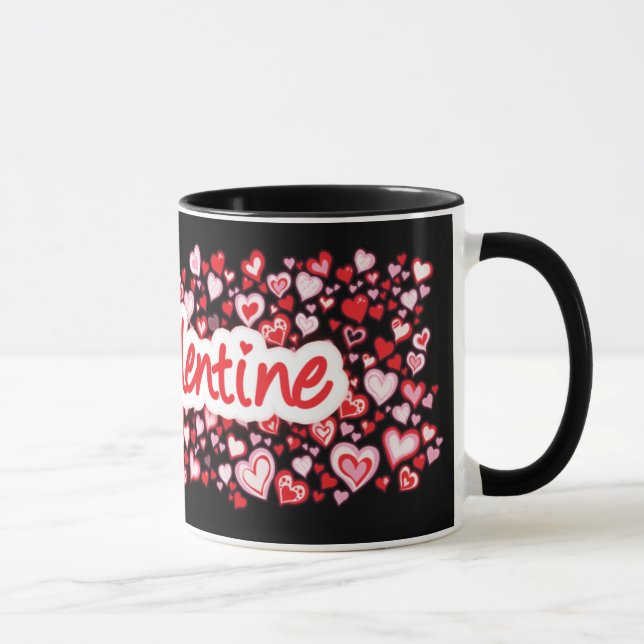 "My Valentine" hearts red pink black mug (Right)