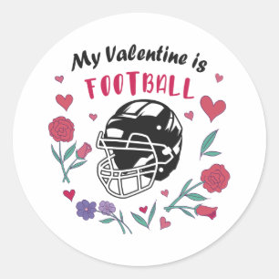 My Valentine is Football Business Card Classic Round Sticker