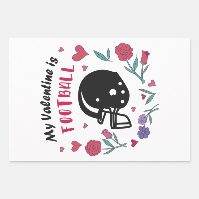 My Valentine is Football Invitation Postcard Wrapping Paper Sheets (Front)