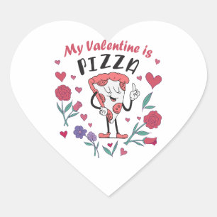 My Valentine is Pizza Invitation Heart Sticker