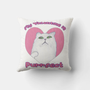 My Valentine is Purrfect Cute Cat Heart Art Throw Pillow