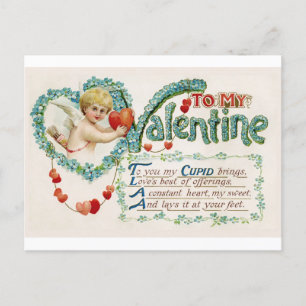 My Valentine Love Cherub Vintage Postcard