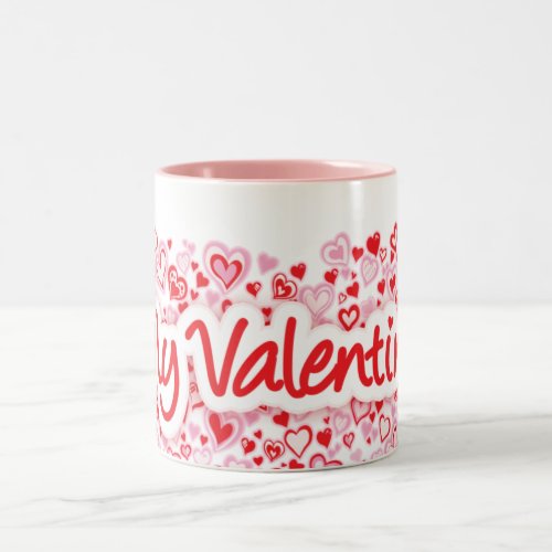 My Valentine text lots of hearts red pink  Two_Tone Coffee Mug