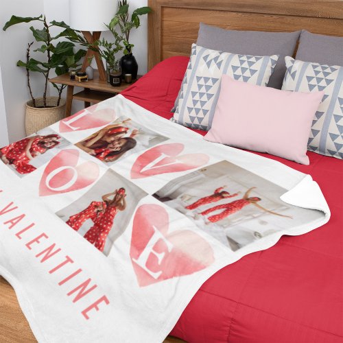 My Valentine Watercolor Heart Photo Collage Sherpa Blanket