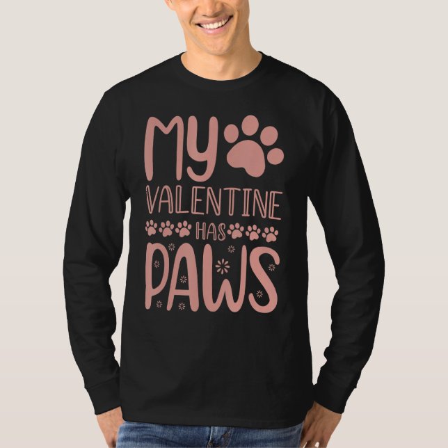 My Valentines Day Has Paw Cat Mom Kitten Funny Say T-Shirt (Front)