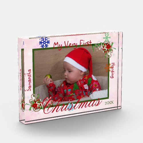 My Very First Christmas Baby Girl Personalized Photo Block