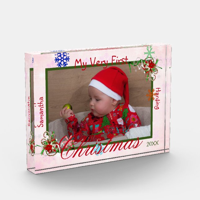 My Very First Christmas Baby Girl Personalized Photo Block (Left)