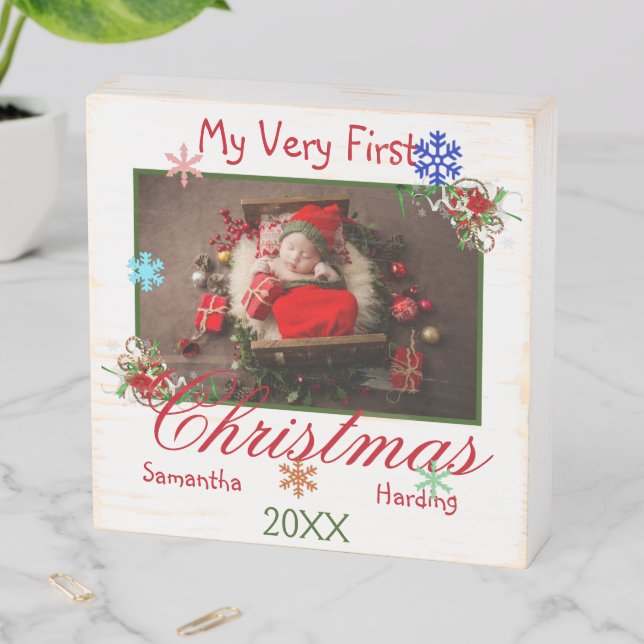 My Very First Christmas Personalized Name Photo Wooden Box Sign (In Situ Horizontal)