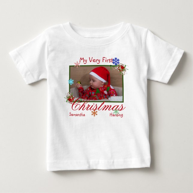 My Very First Christmas Photo Personalized Baby T-Shirt (Front)