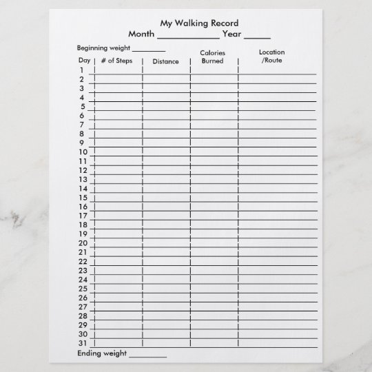 My Walking Record Step Pedometer Chart Flyer