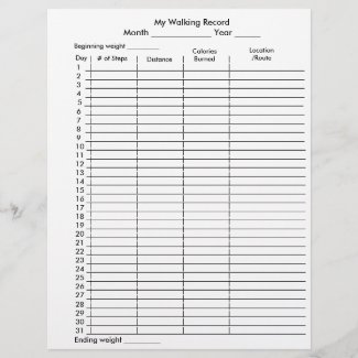 My Walking Record Step Pedometer Chart