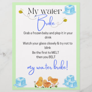 My water broke baby shower game letterhead