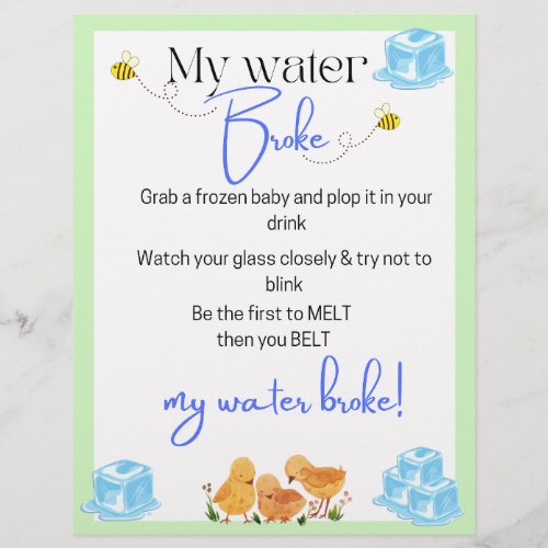 My water broke baby shower game letterhead