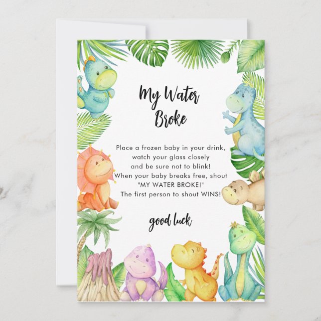 My Water Broke Dinosaur Baby Shower Game Invitation (Front)
