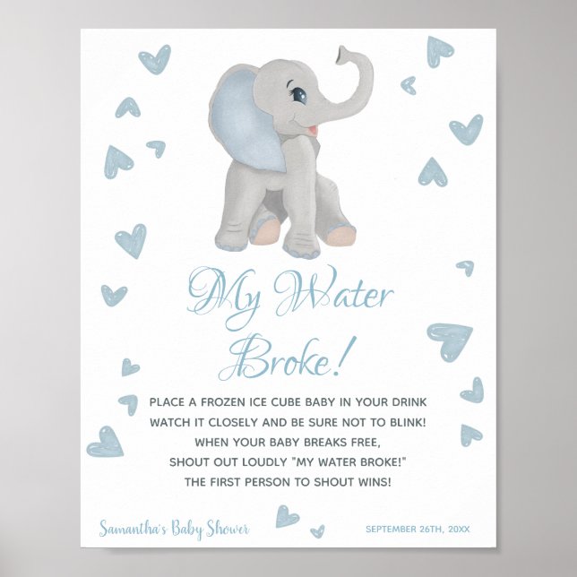 My Water Broke Game Blue Boy Baby Shower Sign (Front)