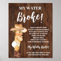 My Water Broke Little Cowboy Baby Shower Game Sign