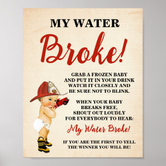 My Water Broke Little Firefighter Baby Shower Game Poster