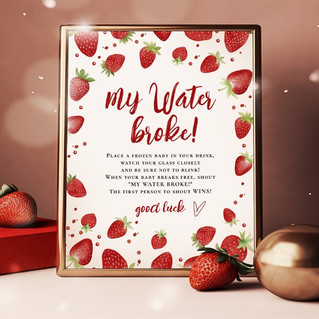 My Water Broke Watercolor Strawberries Shower Sign (Creator Uploaded)