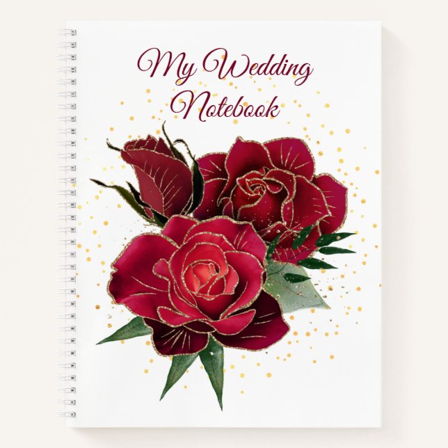 My Wedding Notebook Gold and Red Roses (Front)