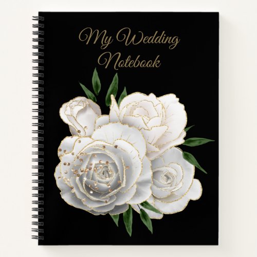 My Wedding Notebook Gold and White Roses