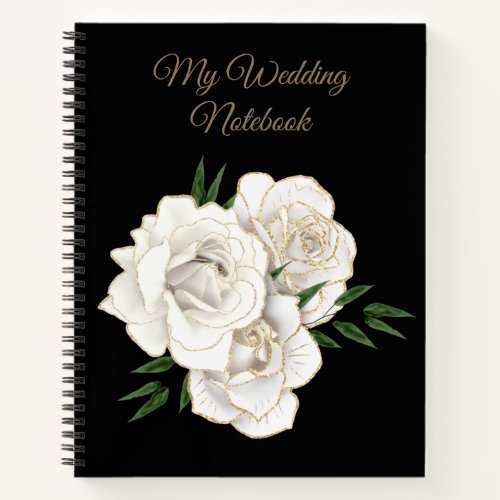 My Wedding Notebook Gold and White Roses