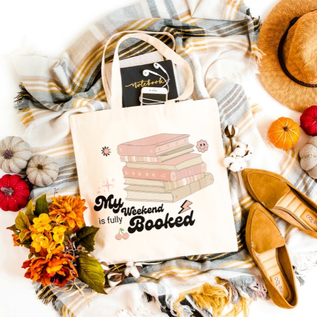 My Weekend is Fully Booked Cute Pink Books Groovy Tote Bag (Creator Uploaded)