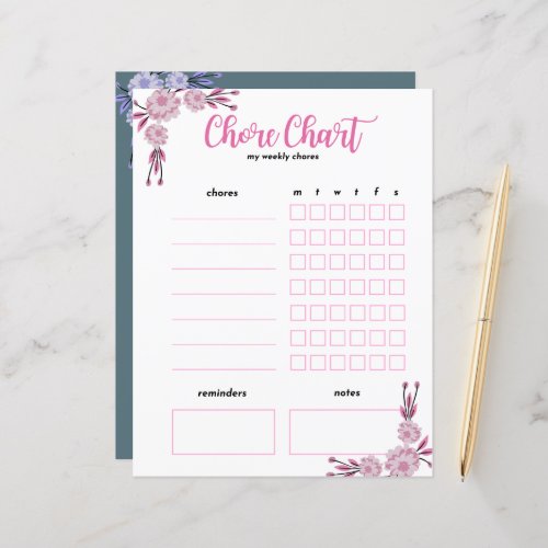 My Weekly Chore Chart _ Double Sided Floral