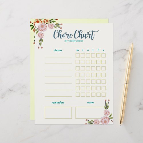 My Weekly Chore Chart _ Double Sided Floral