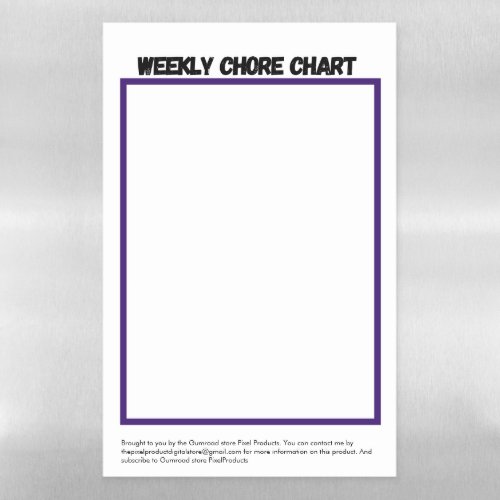 My Weekly Chore Chart Magnetic Dry Erase Sheet
