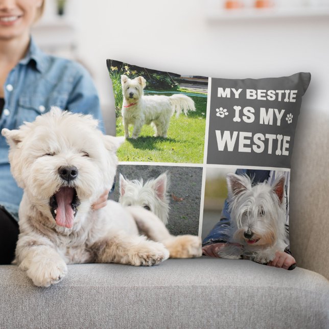 My Westie Is My Bestie Dog Lover Photo Collage  Throw Pillow (Creator Uploaded)