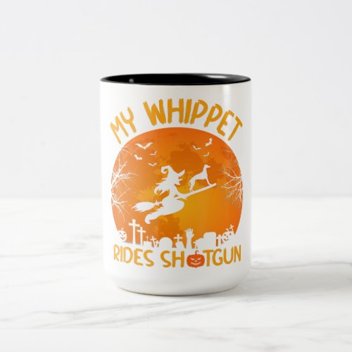 My Whippet Rides Shotgun  Witch Halloween Gift Two_Tone Coffee Mug