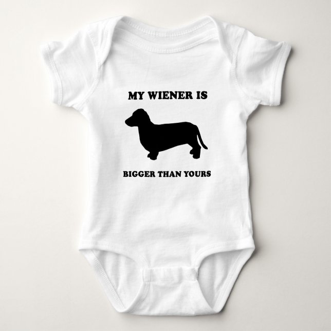 My Wiener is bigger than yours Baby Bodysuit (Front)