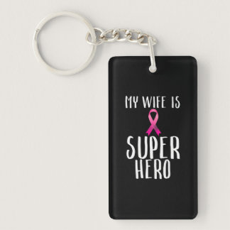 My Wife is A Super Hero Pink Ribbon Breast Cancer Keychain