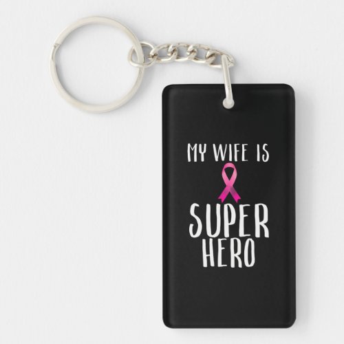 My Wife is A Super Hero Pink Ribbon Breast Cancer Keychain