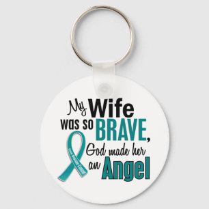 My Wife Is An Angel 1 Ovarian Cancer Keychain