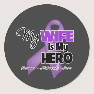My Wife is My Hero - Purple Ribbon Classic Round Sticker