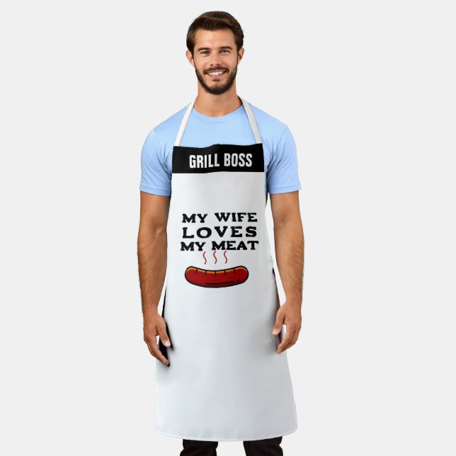 My Wife Loves My Meat Apron, Funny Customized Gift Apron (Worn)