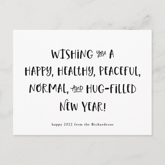 My Wish for 2022 | Black and White Happy New Year Holiday Postcard (Front)