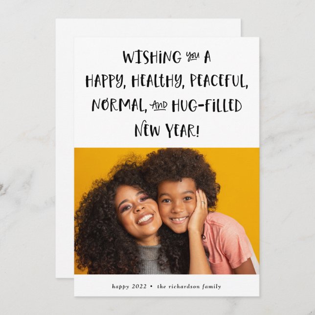 My Wish for 2022 | Photo Black Text Happy New Year Holiday Card (Front/Back)