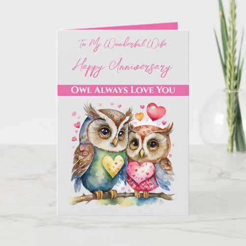 My wonderful Wife cute owls Anniversary Card