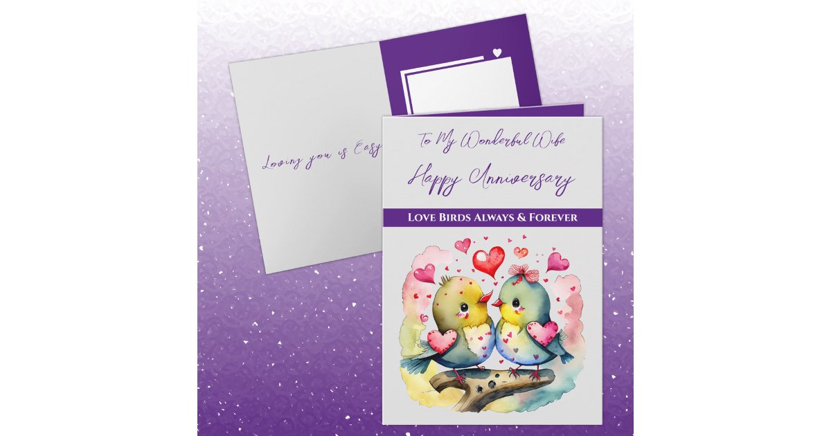 My wonderful Wife love birds Anniversary Card | Zazzle