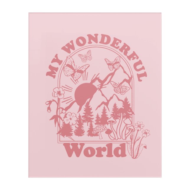 My Wonderful World Retro Flowers Acrylic Print (Front)