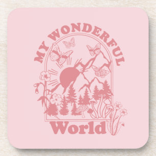 My Wonderful World Retro Flowers Beverage Coaster