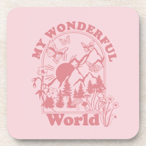 My Wonderful World Retro Flowers Beverage Coaster