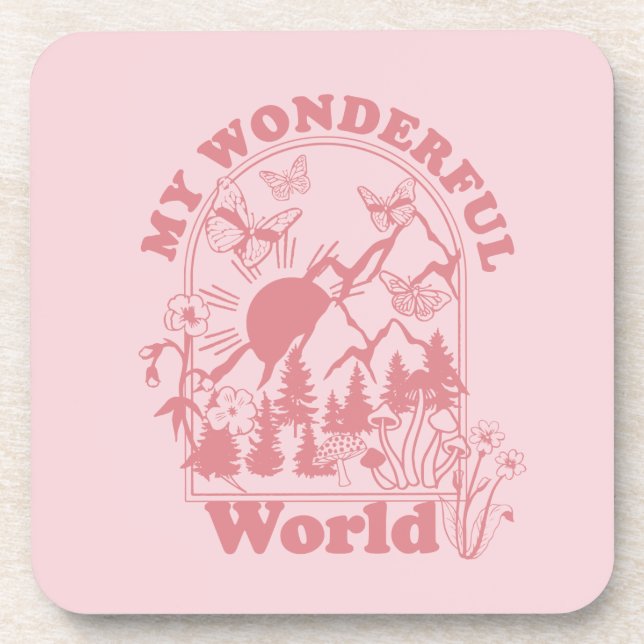 My Wonderful World Retro Flowers Beverage Coaster (Front)